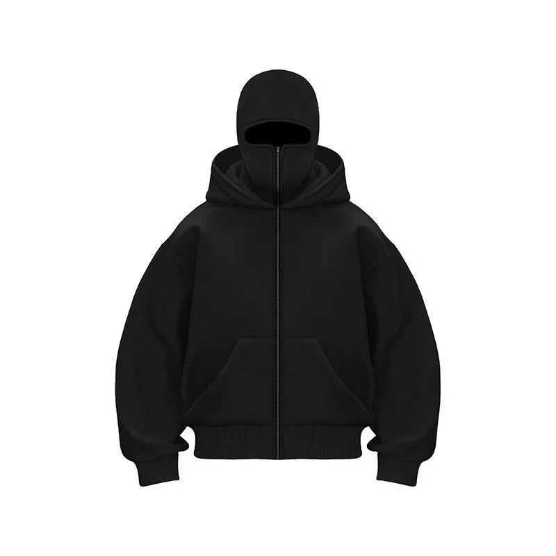 Trendy Balaklava Hoodie - Reißverschluss Größe M Unisex