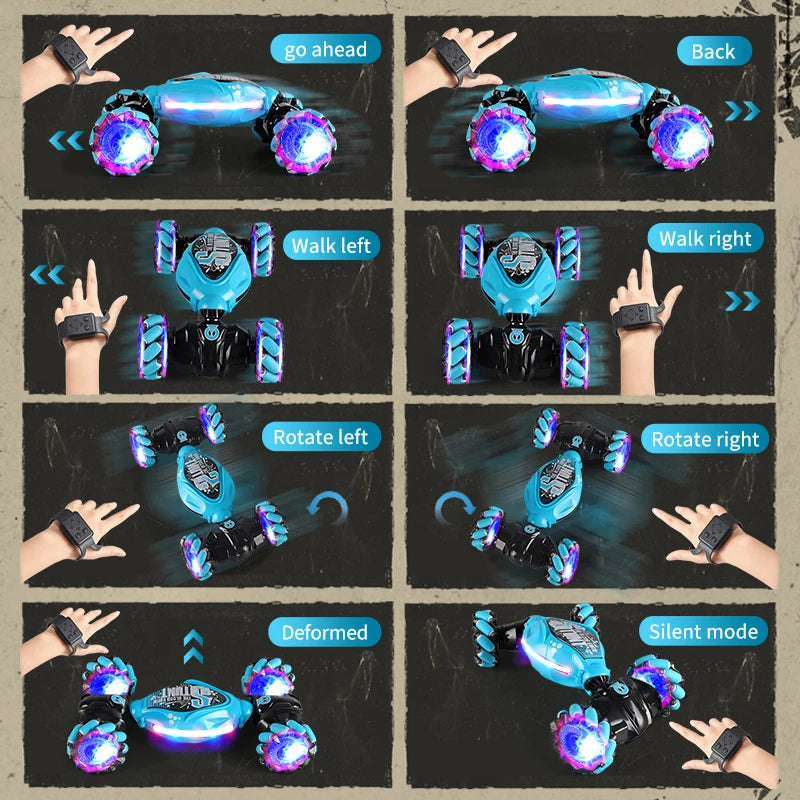 Mașină RC 4x4 cu telecomandă, cărucior cu gesturi detectabile, 1/12, RC Drift Car cu lumină LED, deformare, jucării inedite pentru copii