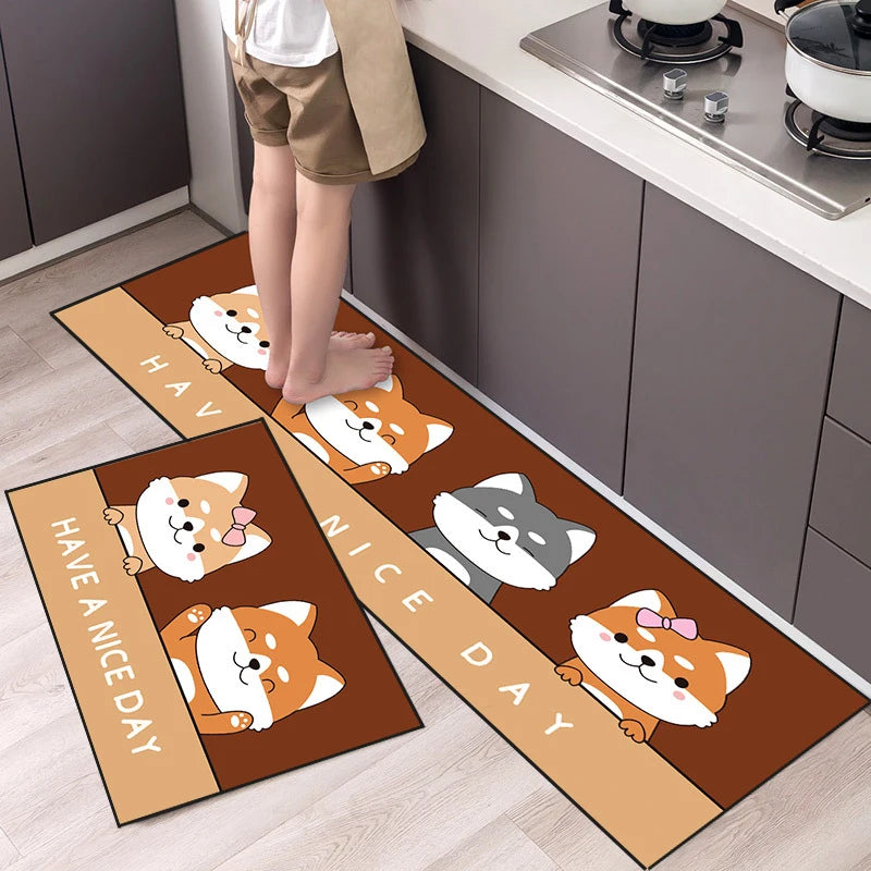 Kitchen Mat Cartoon Animals Long Strip Non-Slip Entrance Doormat Fashion Simple Bedroom Home Floor Absorbent Bath Carpet Rug