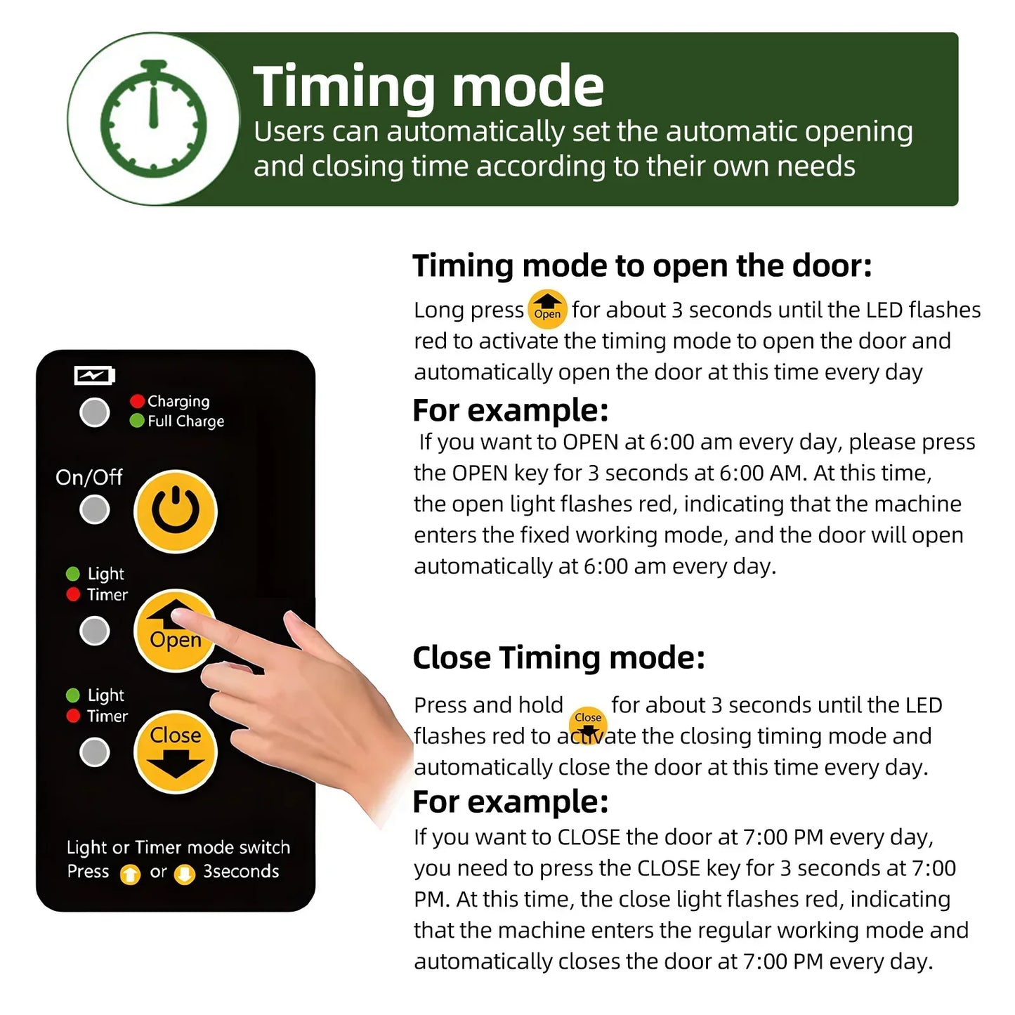 Ușă automată pentru coteț de pui, cu energie solară, din aliaj de aluminiu, cu temporizator/senzor de lumină/telecomandă/mod manual