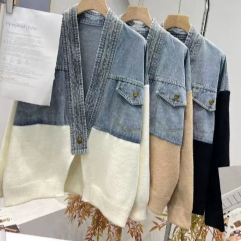 GLINDADA Patchwork Cardigan - Kurzgroesse,Knopfverschluss