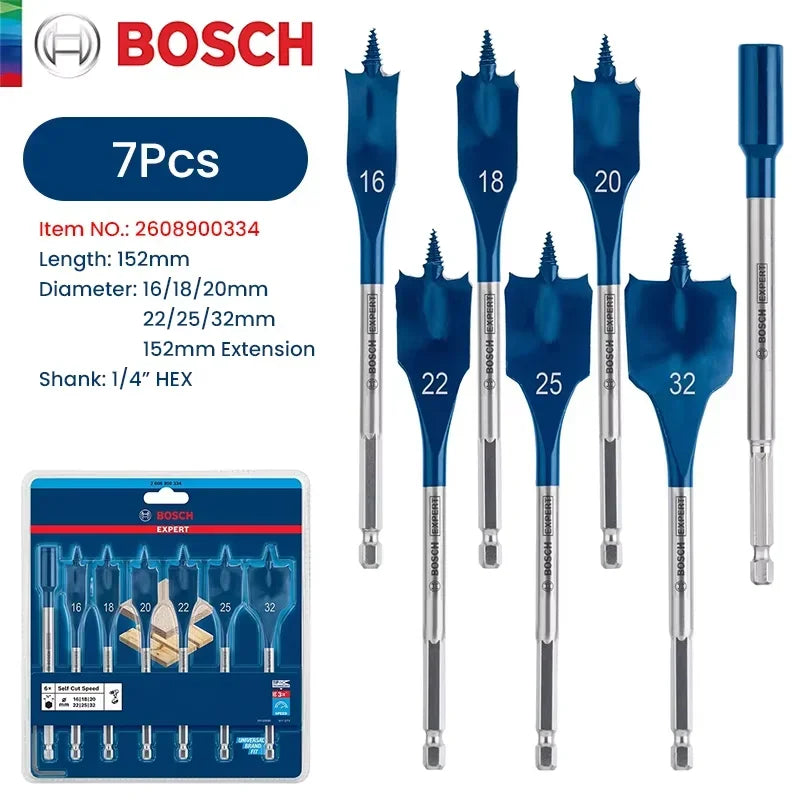 Bosch Expert Series Drill Bits 152mm Long Expert Selfcut Speed Flat Milling Drill Bit Set for Woodworking Drilling Power Tools