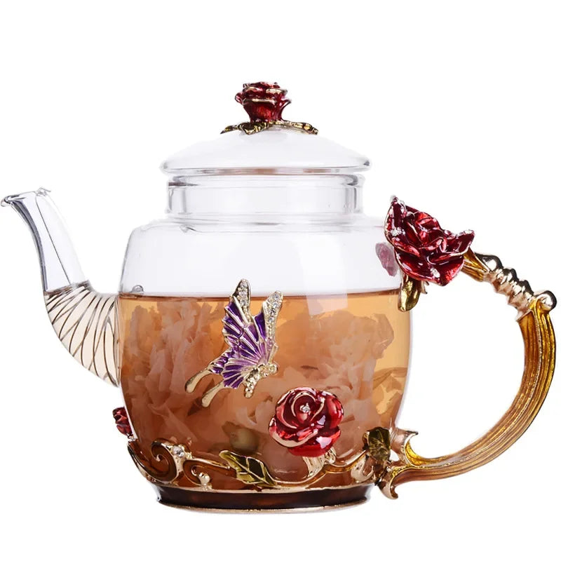 Hand-painted Kung Fu teapot, heat-resistant glass single pot enamel color bubble teapot, high-grade scented tea kettle