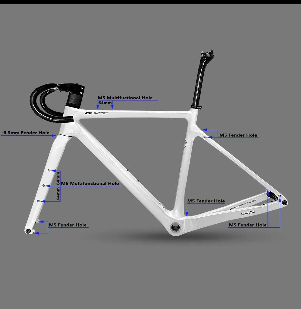 BXT Disc Brake Carbon Gravel Bike Frame 700C/27.5er Max Use 47C/2.1 Tire Carbon Gravel Bicycle Frame Thru Axle Carbon MTB Frame