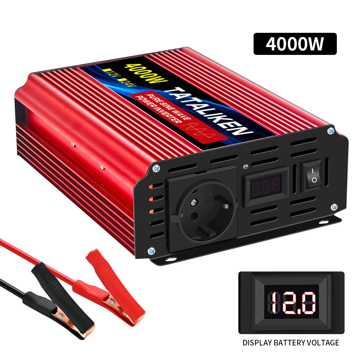 Inverter Pure Sine Wave Power Inverter 10000W DC 12V to AC 220V/230V Converter LED Display and EU Socket