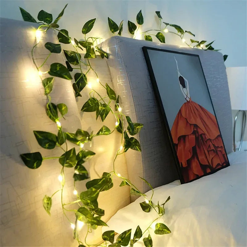 Flower Green Leaf String Lights Artificial Vine Fairy Lights Battery Powered Christmas Tree Garland Light for Weeding Home Decor - Golden Bridge Store