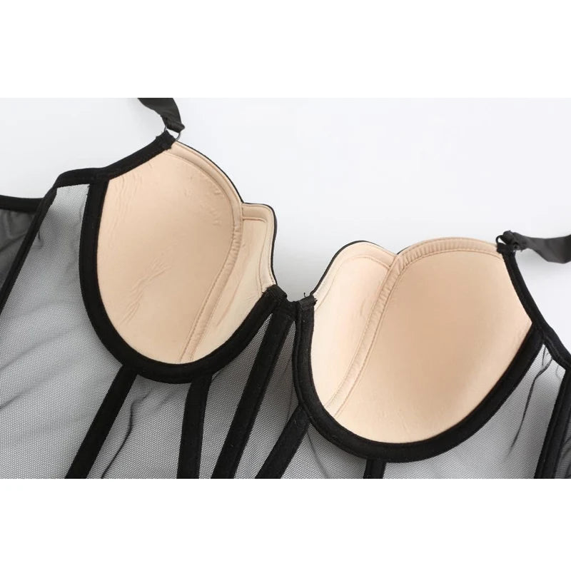 Frauen Push Up Transparent Lingerie Neu elegant Shaper BH Dünn Beauty Rücken Unterwäsche Weiblich Fischgräte Gaze Bralette