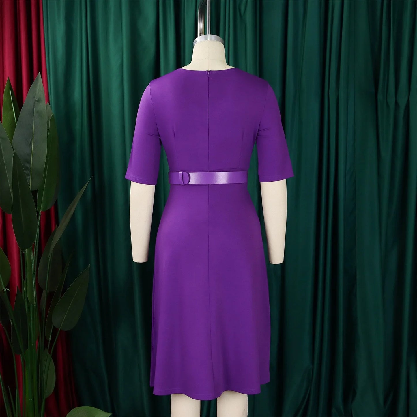 Elegante Kleider Für Frauen 2025 Neu V-Ausschnitt Halbe Ärmel Gürtel Taille Plissiert Midi Mode Weiblich Bescheiden Business Arbeit Kleider OL