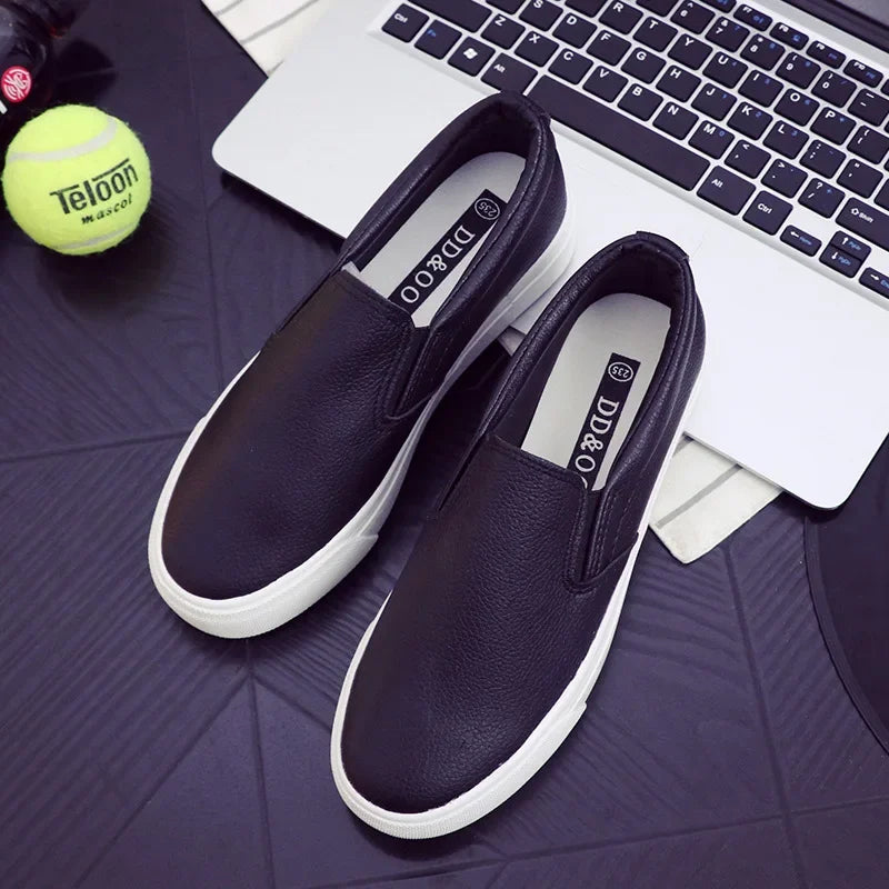 Women Sneakers Leather Shoes Spring Trend Casual Flats Sneakers Female New Fashion Comfort Sli-on Platform Vulcanized Shoes