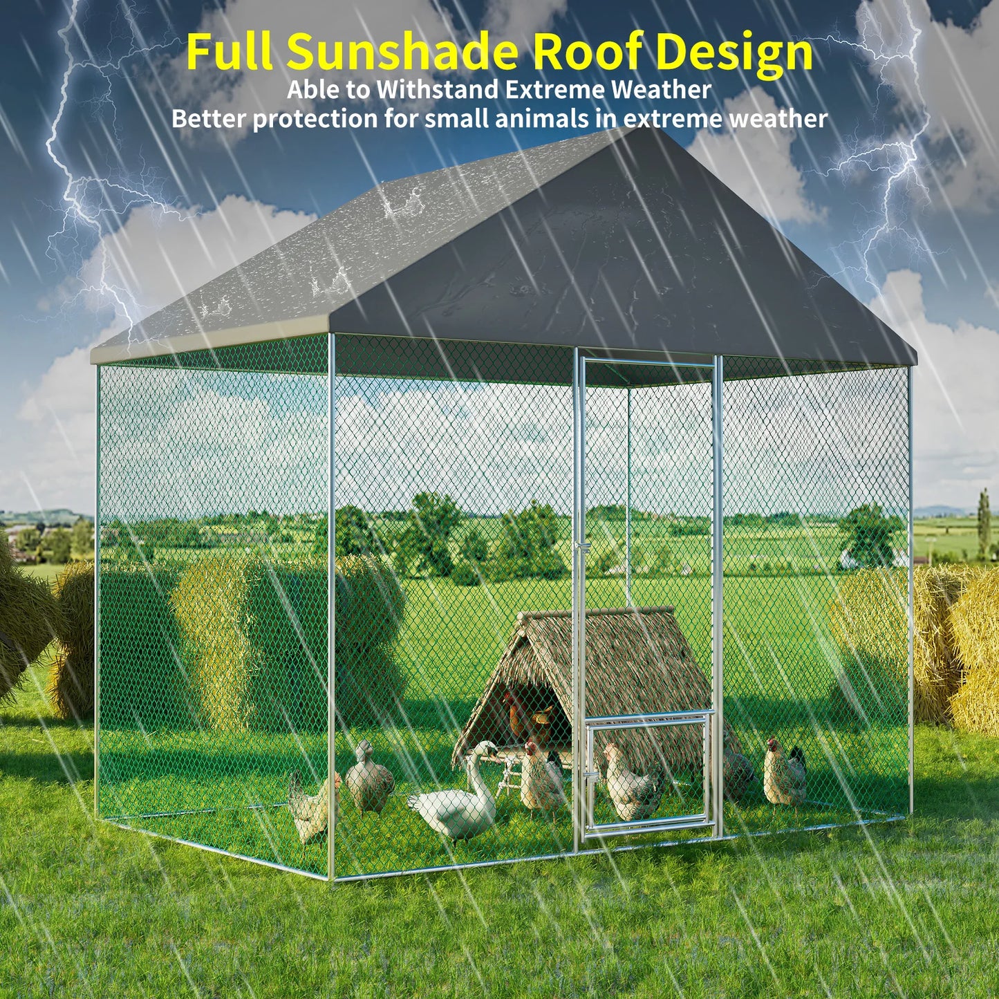 XXL XL Large Outdoor Chicken Run Coop Heavy Duty Walk-In Chicken Coop Run Cage Duck Goose Pen Fence with Lockable Door