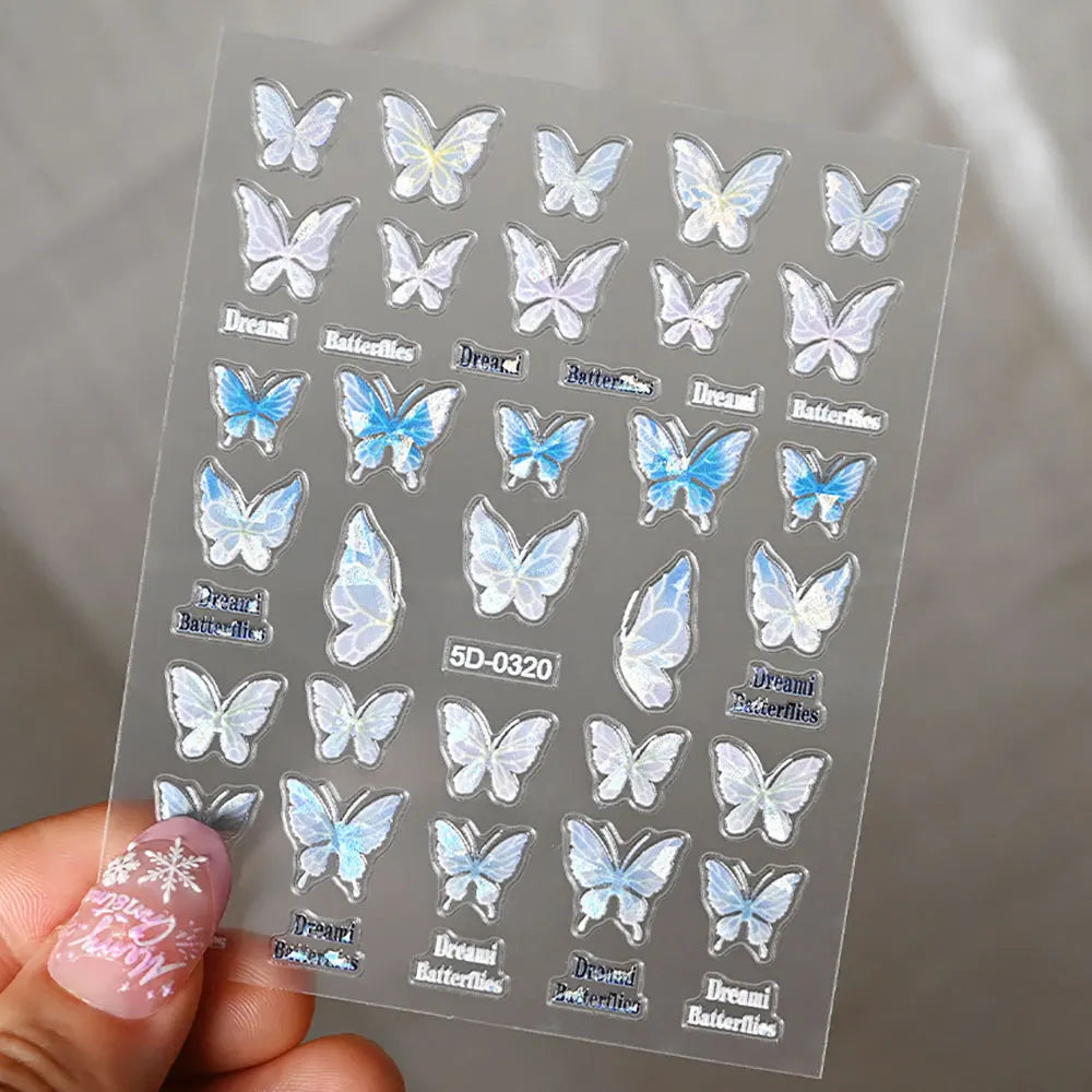 Autocolante roz violet Aurora Shell fluture unghii autocolante strălucitoare cu laser 3D fluturi unghii decalcomanii 8 * 10cm adeziv Aurora Shell fluture N