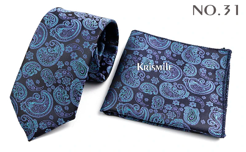 Novelty Paisley Tie Pocket Square Set For Men Skinny Slim 6cm Necktie Fit Business Wedding Party Stage Host Daily Wear Accessory