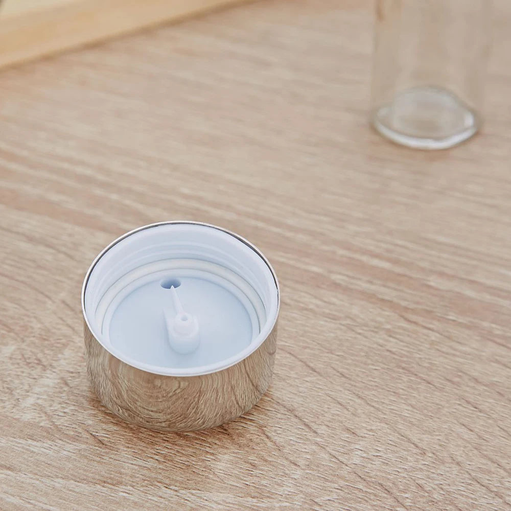 Seasoning Bottle Set Condiment Holder Rack 4 in 1 Oil Vinegar Dispensers Salt Pepper Shakers Glass Cruet Set with Caddy Stand