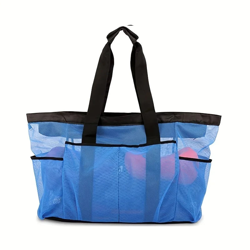 Extra Large Beach Bag - Lightweight, waterproof, foldable, with mesh straps, zippered pockets and fixed shoulder straps