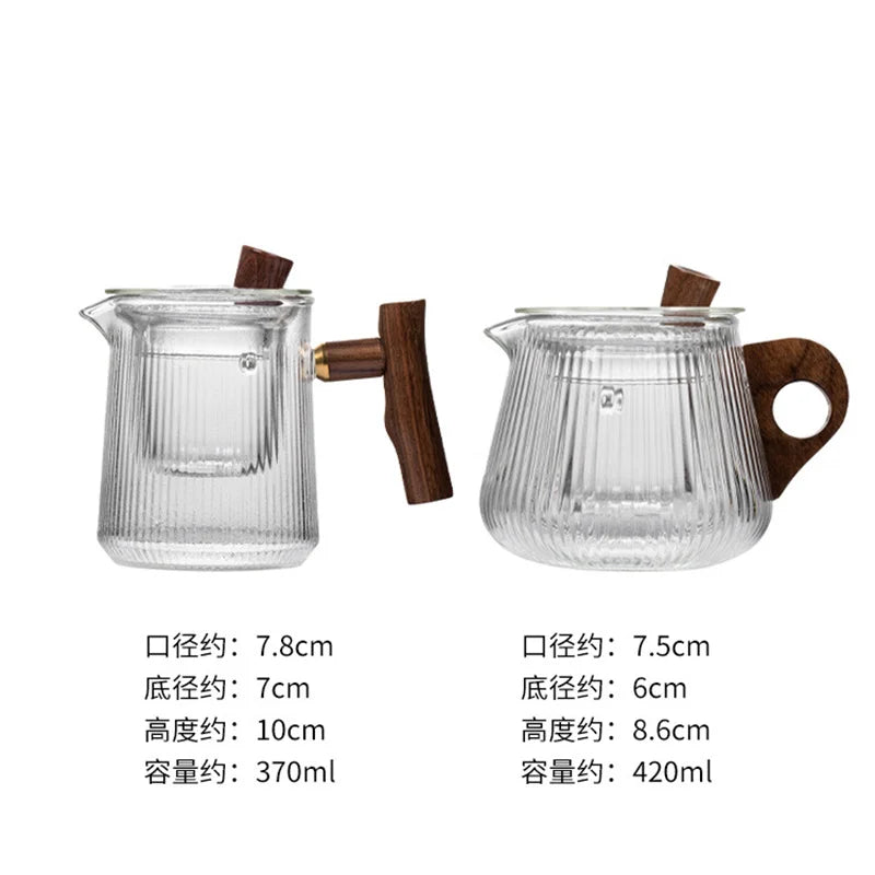 Japanese Heat Resistant Vertical Stripe Glass Tea Pot Wood Handle Teapot Kung Fu Tea Set Puer Kettle Coffee Glass Pot Teaware