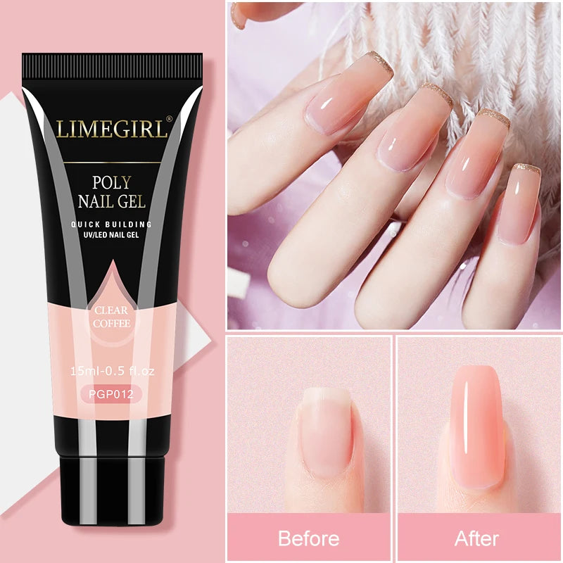 Nail Extension Kit Acrylic Gel Polish Nail Polish with UV LED Nail Lamp Manicure Kit and Base Coat Top Coat for Salon and Home
