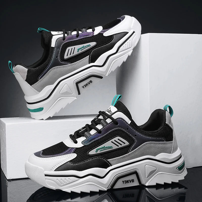 Men's Walking Sneakers Breathable Fashion Sports Shoes Non-slip Lightweight Running Shoes for Men Thick Bottom Mesh Casual Shoes