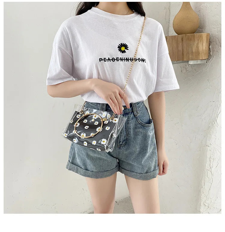 Fashion Crossbody Bags for Women Summer and Autumn New Daisy Print Pattern Jelly Women Bags One Shoulder Portable Female Handbag