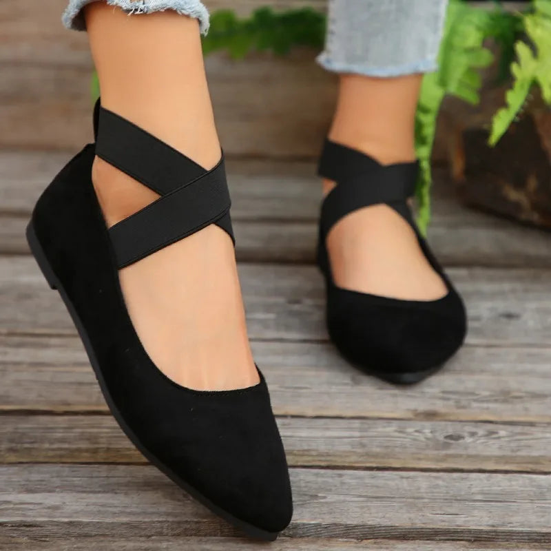 Womens Shoes Ballet Flats Shoes Ladies Sandals Strap Non Slip Ankle Elastic Belt Cute Ballerina Ladies Elegent Flats Heel Shoes