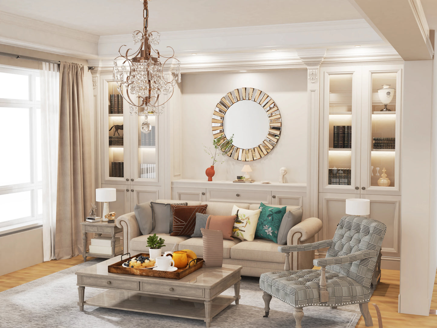 Wisfor Sunburst Wandspiegel Rund 60cm - Dekorativer Spiegel mit Facettenschliff