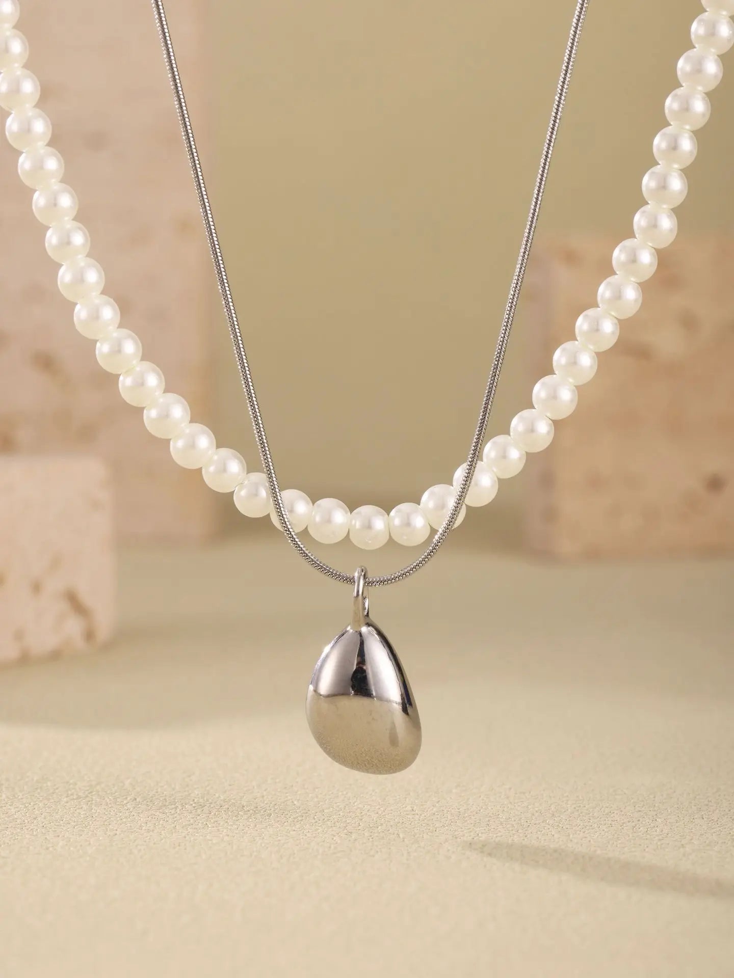 Gorgeous Necklace for Women White Pearl Beaded Gold Plated Chain Pendant Daily Charm Waterproof Jewelry Gift