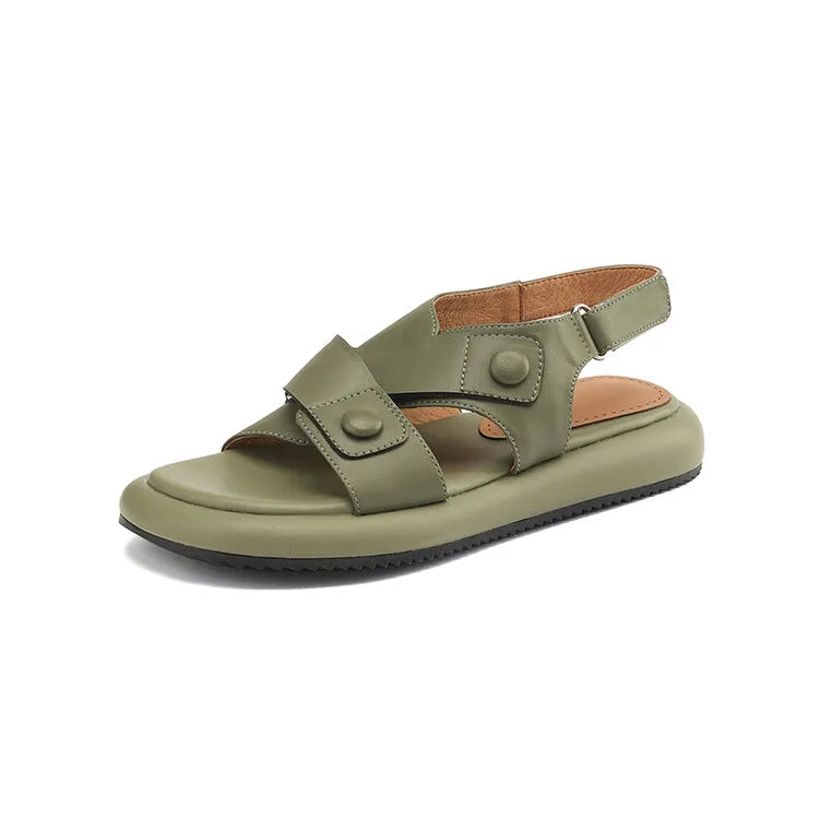New Summer Sandals Women 2023 Fashion Platform Sandals Casual Round Toe Sandals Shoes for Women Split Leather Flat Shoes