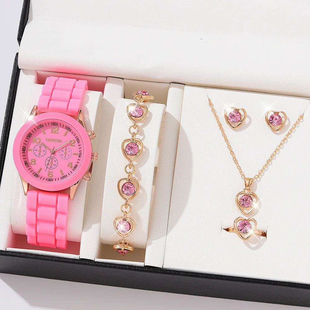 Luxus Set Elegantes Schmuckset - Uhr Ring Kette Ohrringe