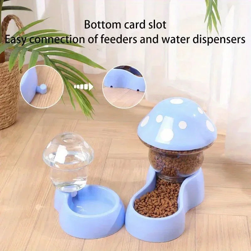 Cat Pet Automatic Feeder Water Dispenser Cute Mushroom Large Capacity Food Container Anti Spill Pet Bowl Water Storage supplies