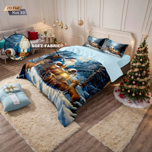 3pcs Merry Christmas, Santa Claus Printed Chipless Bedding Set, Multi Size Bedding Decoration, Comfortable and Machine Washable