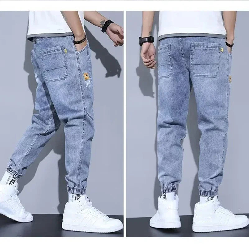 Western Style Men Streetwear Denim Jogger Pants New Spring Autumn Black Blue Cargo Jeans Men Baggy Harem Jean Trousers Plus Size