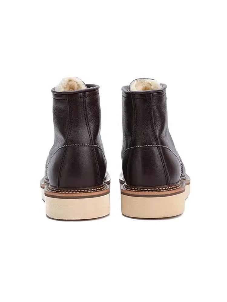 BEKEDEKECN Schneestiefel Warmes Wollfutter - Obermaterial Leder, Innenfutter Wolle, Schnürung Knöchelhoch