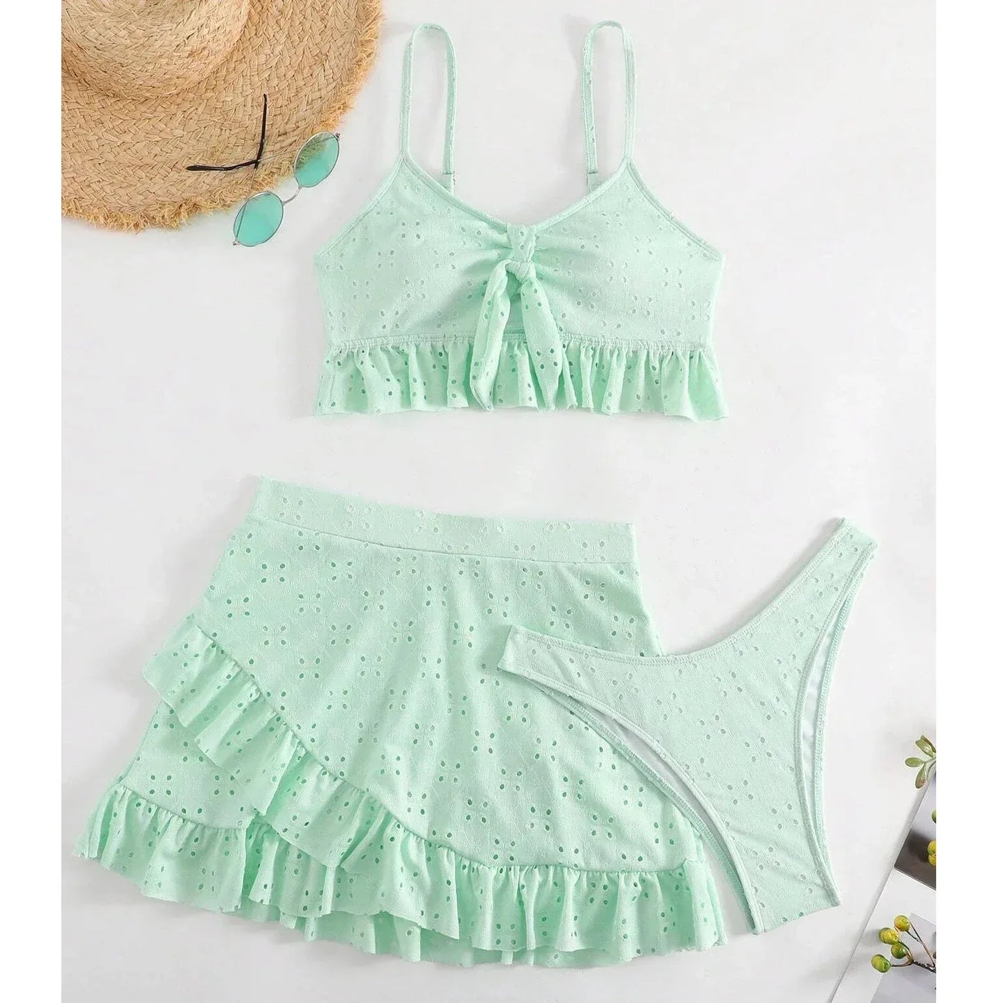 2025 3pack Schwimmbekleidung Frauen: Bikini Schwimmanzug Strand Rock - Knoten Badeanzug Strandmode Rüschen Zweiteilig Bikini Set Biquini Vielseitigkeit - Golden Bridge Store