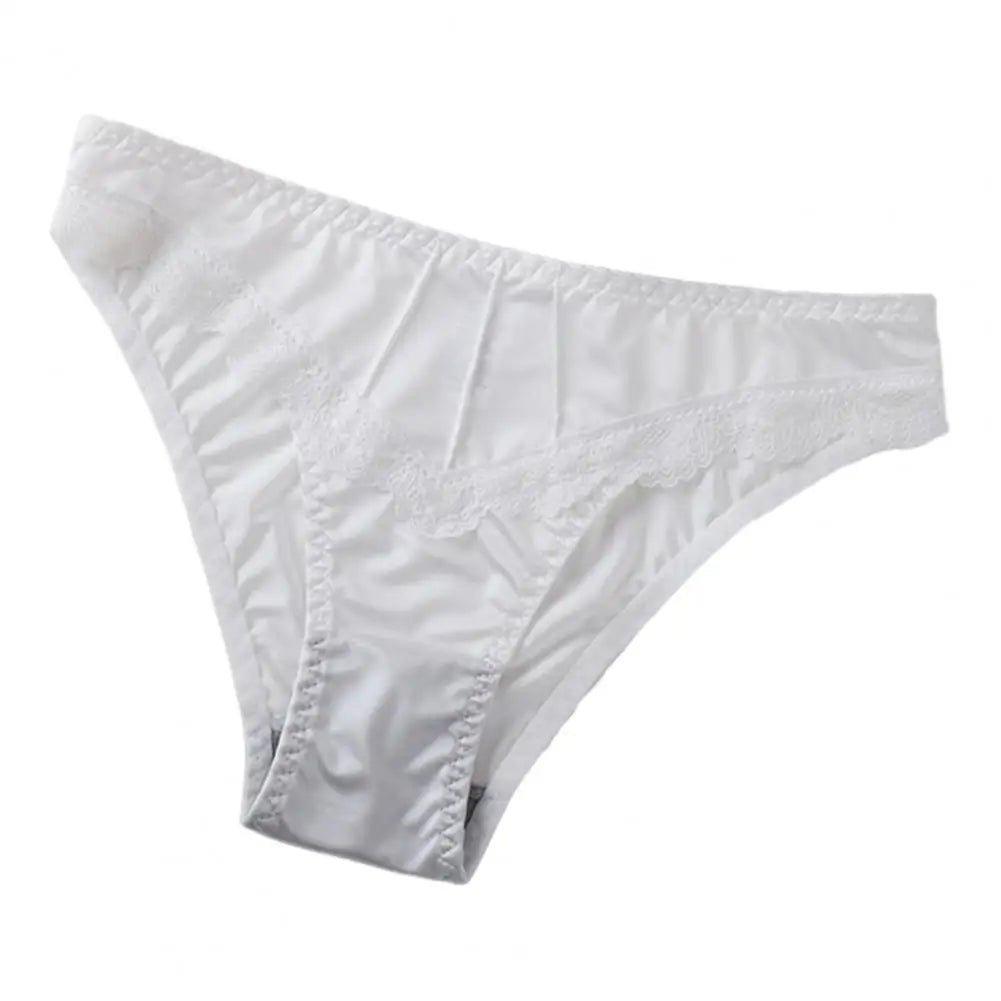 Floral Lace Women Underpants Elegant Floral Lace Trim Low-waist Women's Panties for Daily Wear Honeymoon Wedding Night Silky