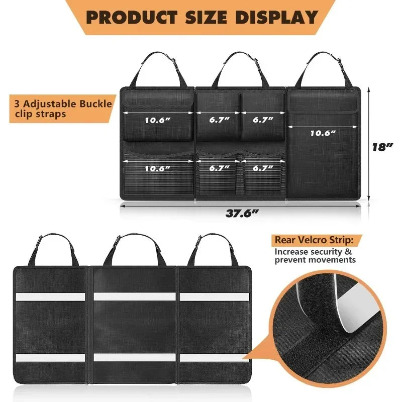 Organizator de depozitare auto, geantă universală pentru portbagaj, capacitate mare, geantă de depozitare pentru bancheta din spate, suport de marfă, organizator de buzunar universal