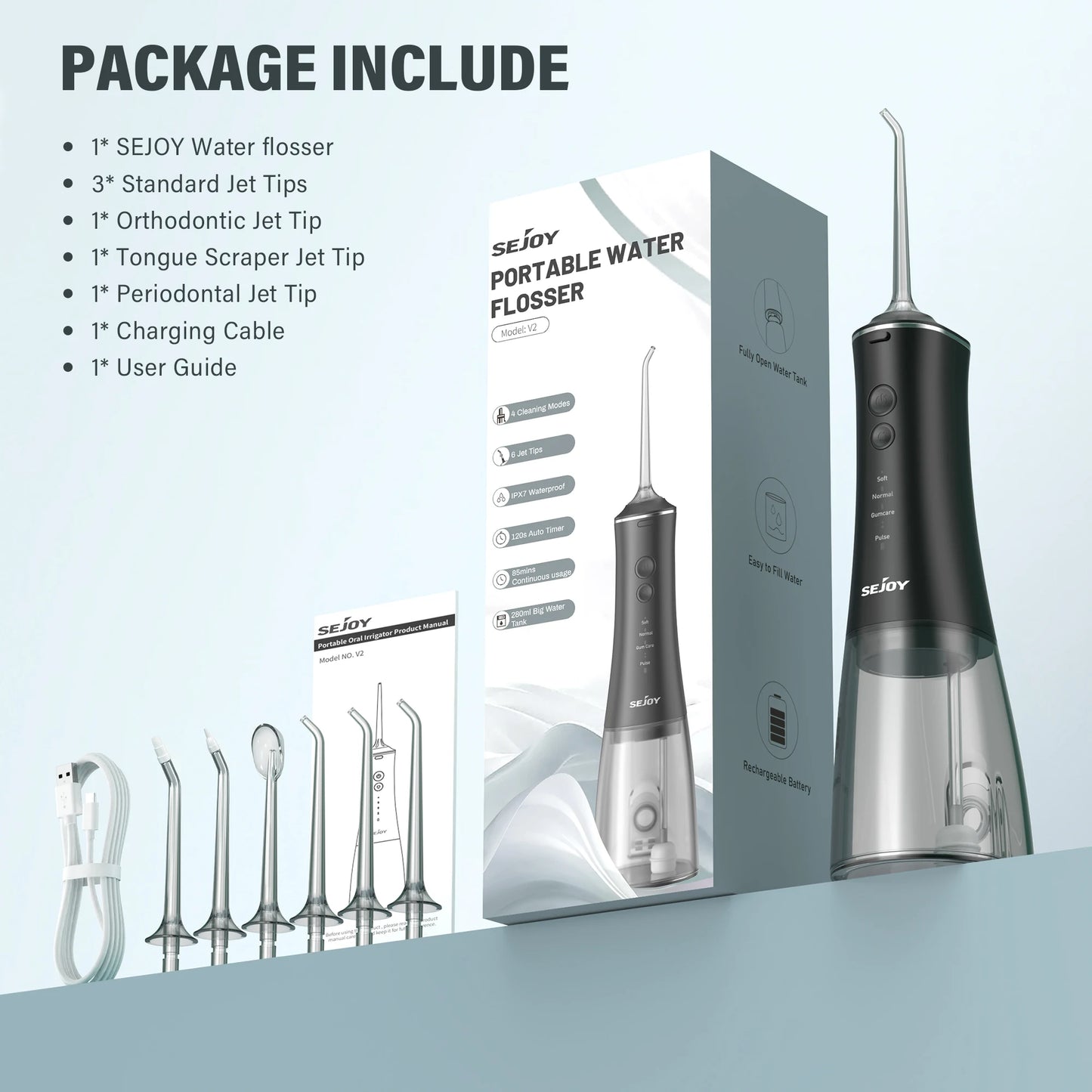 Irigator oral 2025: Irigator oral Sejoy Dental cu apă - Curățitor de dinți cu 4 duze și 4 moduri pentru îngrijire dentară profesională
