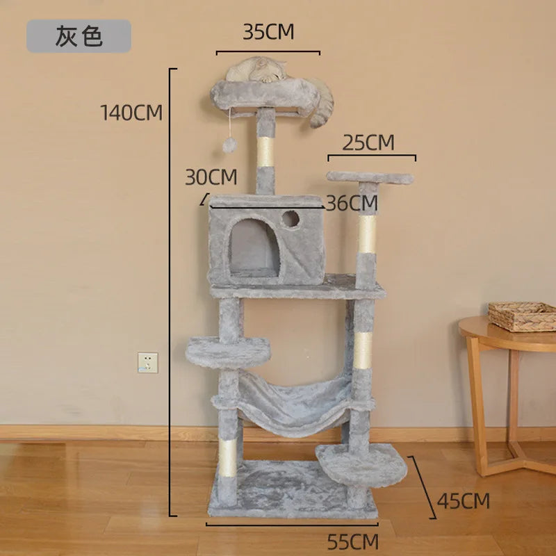 Large Wooden Cat Tree for Big Cats Multi Level Cat Climbing Tower with Scratching Posts and Cozy Condo