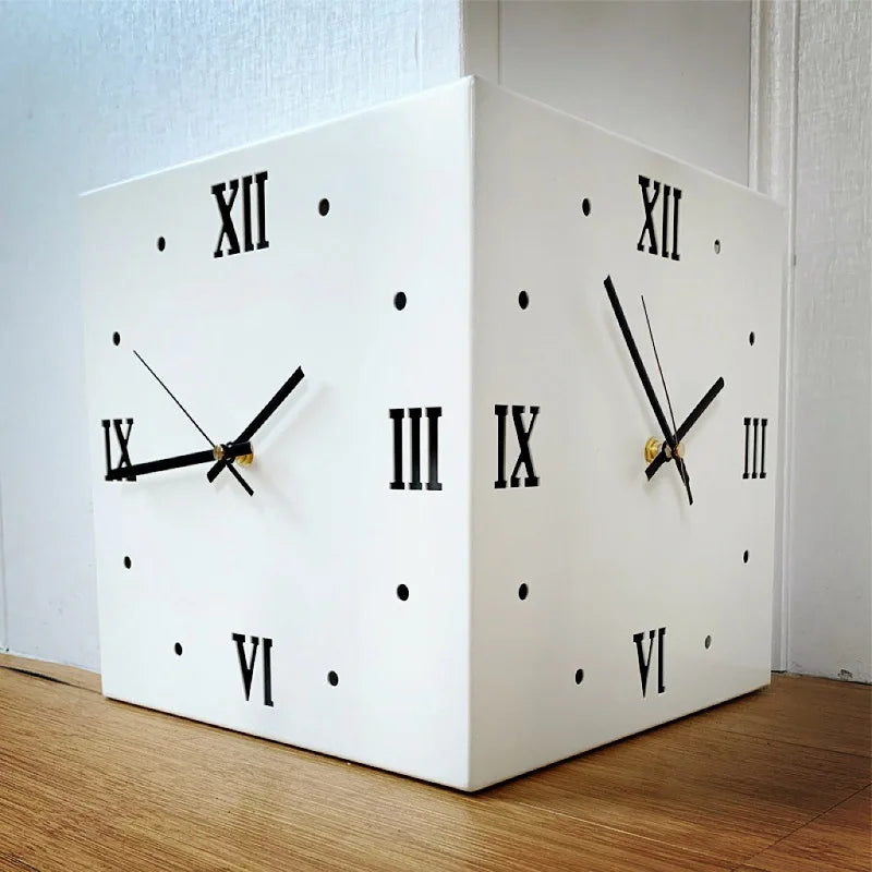 Creative Corner Wall Clock Square Simple Double Sided Wall Clock with Arabic Numeral Scale Analog Silent Wall Clock Home Decor