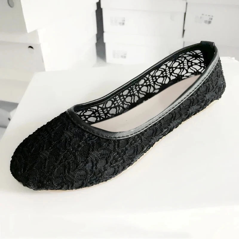 Damen Ballerinas mit Schleife - Flache Slip-On Schuhe - Cut-Out Design Atmungsaktive Casual Flats