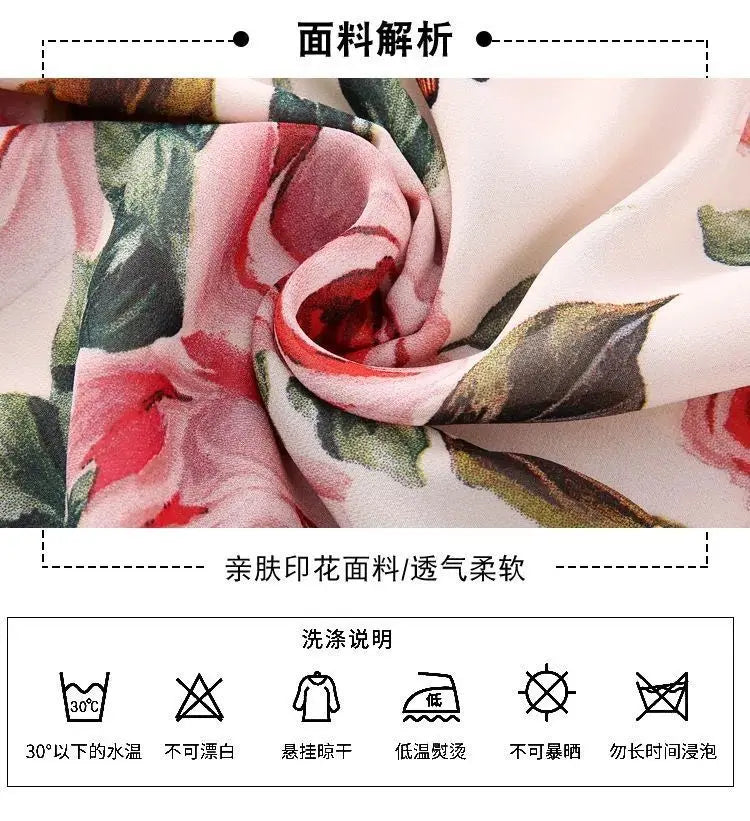 Elegant Fashion Floral Printed Bow Drawstring Chiffon Shirt Summer 2023 V-Neck Three Quarter Sleeve Slim Blouse Women's Clothing