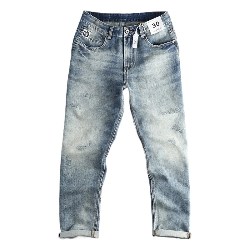 Trendy Men's New Fashion American Style Retro Washed Straight Jeans Loose Casual Trousers