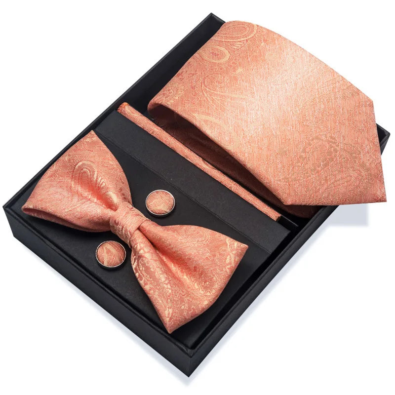 Men's Tie Pin cuff square bow Tie with pocket square cufflinks Set Paisley Men's Business Wedding Suit Accessories 6-piece set