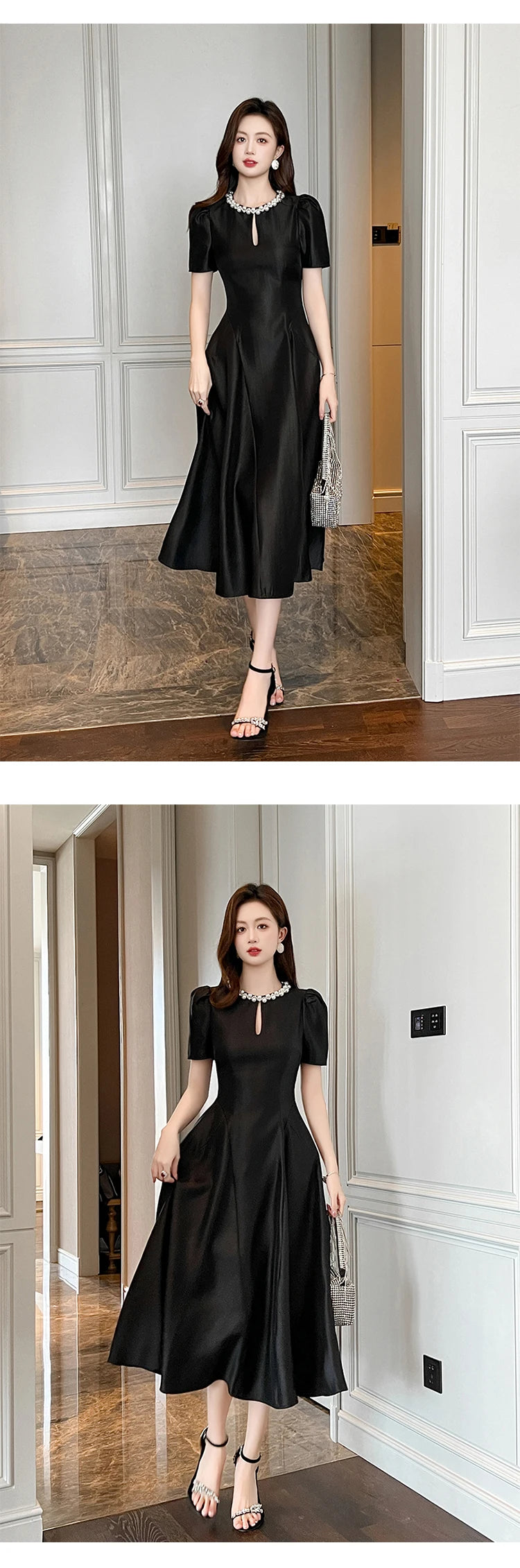 Elegant Host Evening Dress Women's French Vintage Sweet Pearl Hollow Folds Swing A-LINE Long Robe Party Catwalk Prom Vestidos