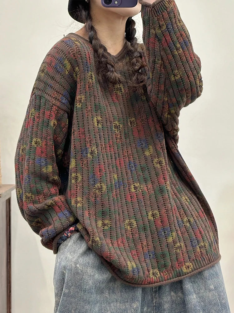 Amax LuluE Pullover Bedruckt Winter OAusschnitt-XL Baumwolle