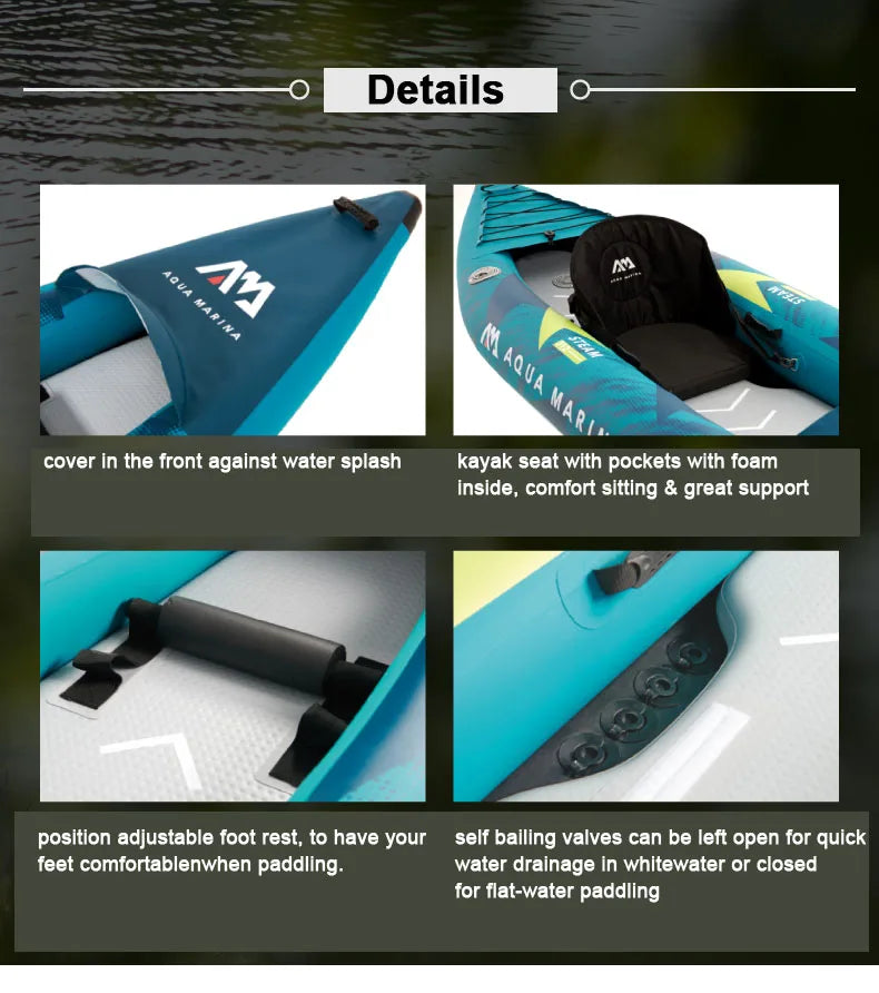 AQUA MARINA 1 2 person inflatable boat sport kayak model STEAM canoe pvc dinghy raft pump seat drop stitch floor laminated PVC