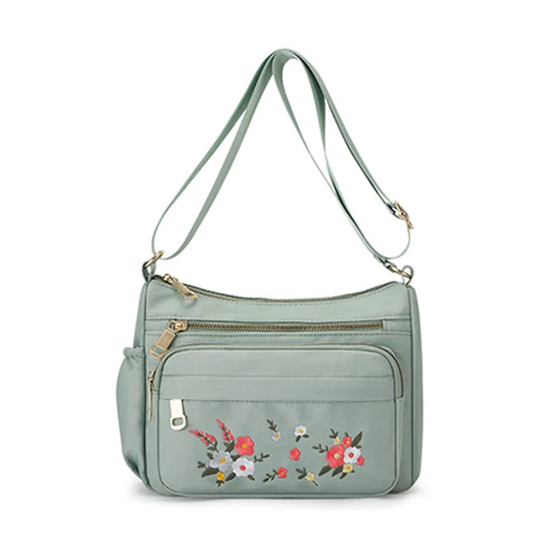 Casual Crossbody Backpack Ladies Oxford Cloth Shoulder Bag Fashion Embroidery Flower Zipper Travel Handbag