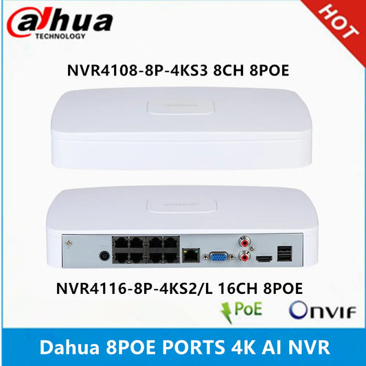 Dahua NVR4108-8P-4KS3 8CH mit 8 POE 4K Network MINI NVR Recorder Max. 12MP Auflösung IP-Kamera SMD Plus EPTZ-Funktion