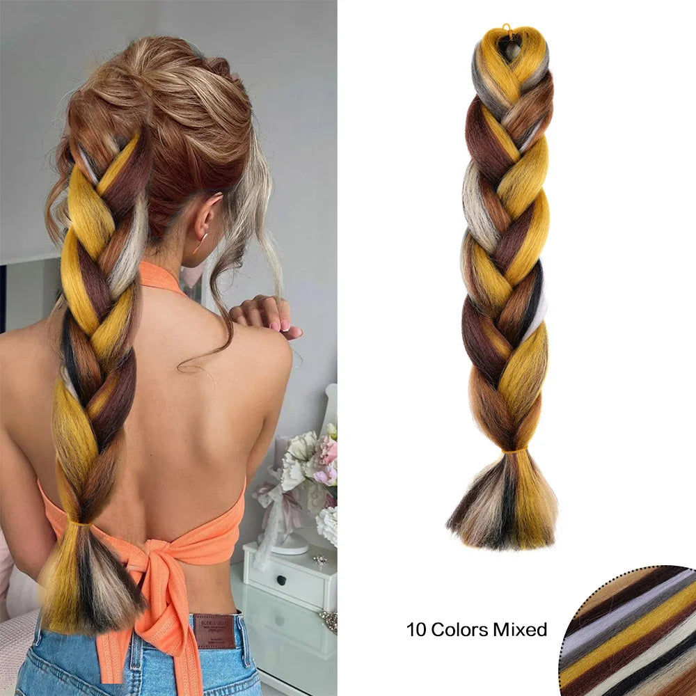 Jumbo Braiding Hair Rainbow Colors Extensions Fiber Mix Four Silky Colorful Twist Hair Extensions Colored Synthetic Braids