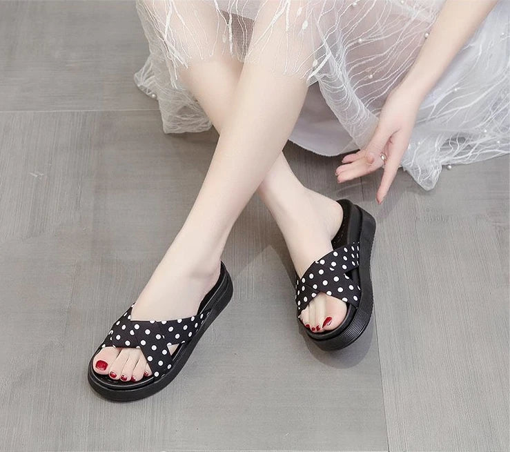 Damen Pantoletten und Sandalen - Strand Höhe Schwarze Schuhe - Günstig Premium Rutschfest Casual Slides Designer Luxus