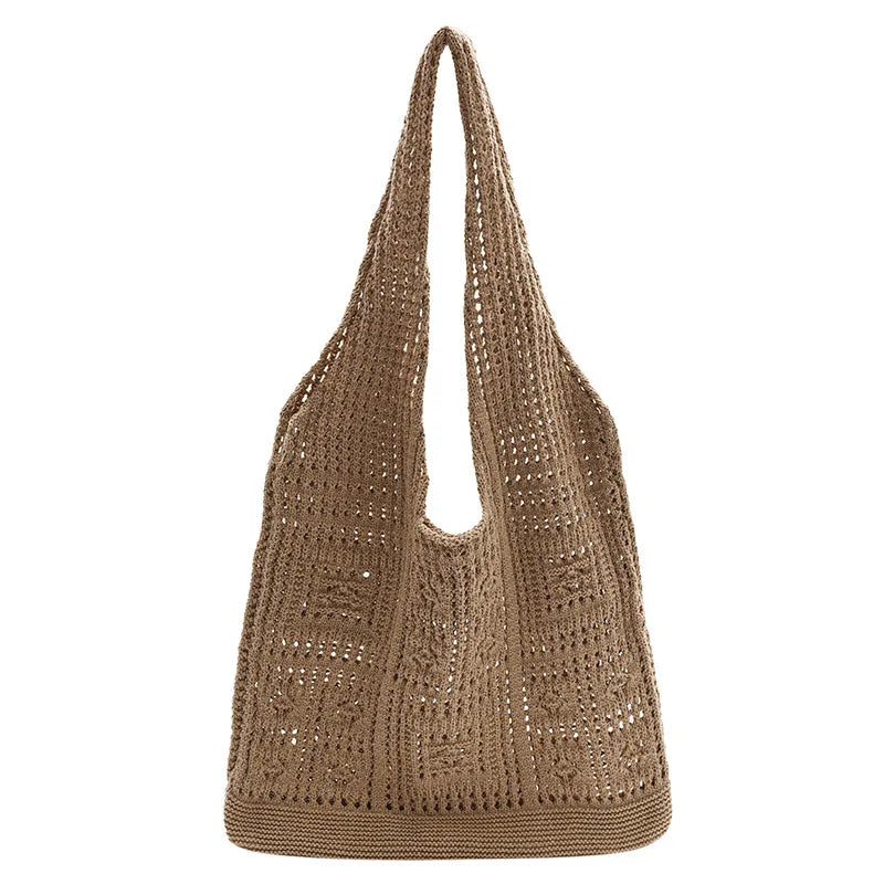 Knitted Handbags Beach Bags Lightweight Students Shoulder Casual Tote Female Style Shopping Woven Bags For Women Girls