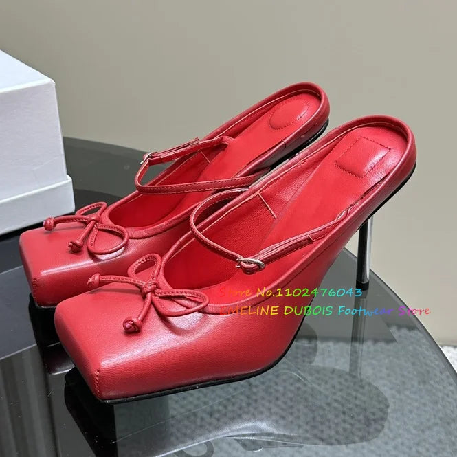 Elegant Women's Formal Shoes Square Toe Bow Tie High Heels Golden Elastic Strap Summer Vintage Mary Janes elegant Party Shoes